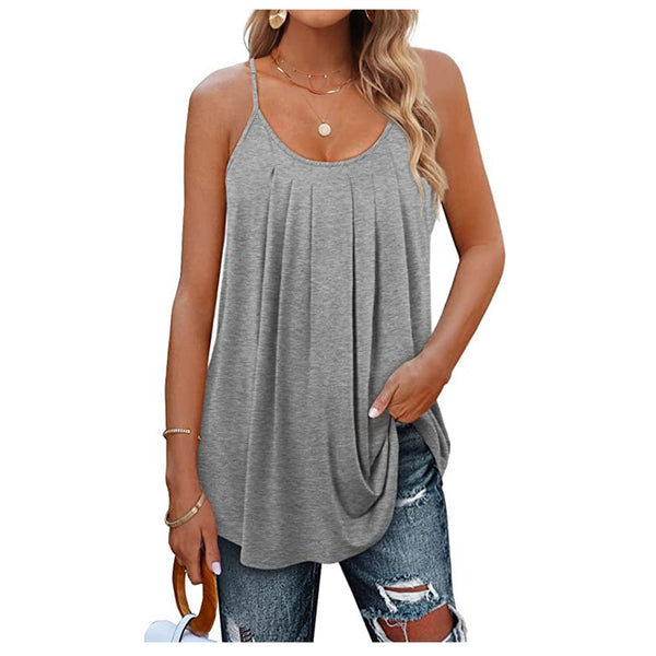 Casual Pleated Sleeveless Shirts