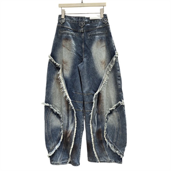 Distressed Edges and Patchwork Dyed Jeans