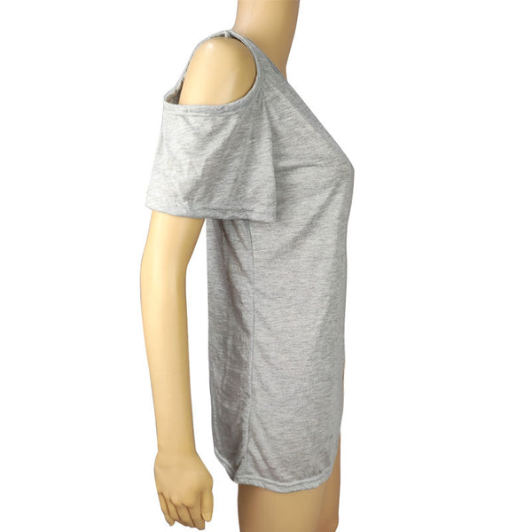 Crewneck Short-Sleeved Shoulderless Shirts