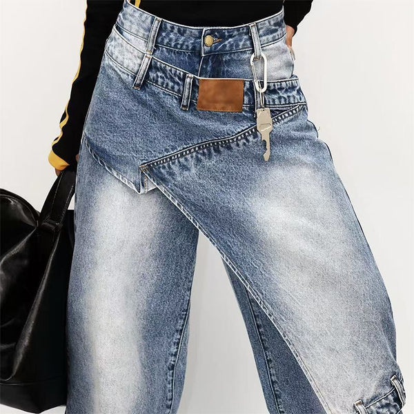 Patchwork Wide Leg Denim Pants