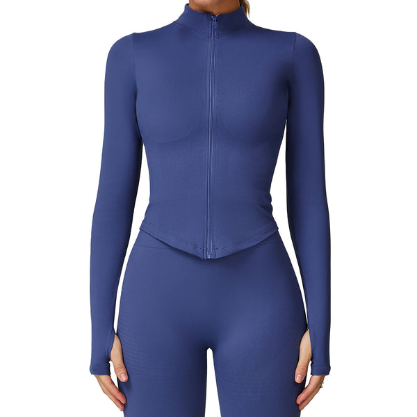 Womens Stand Collar Zipper Long Sleeve Yoga Coat