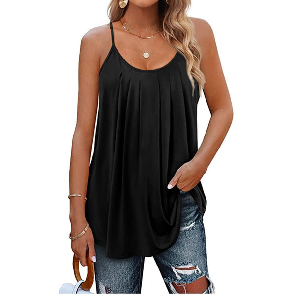 Casual Pleated Sleeveless Shirts