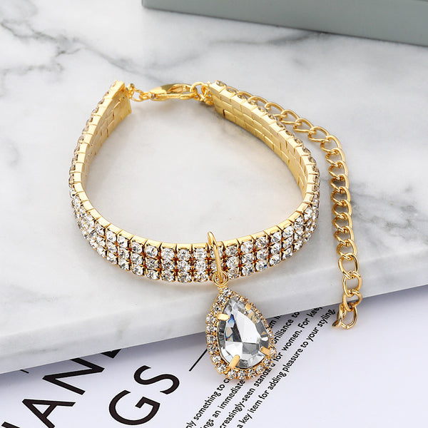 Rhinestone and Teardrop pendant Dog Collar