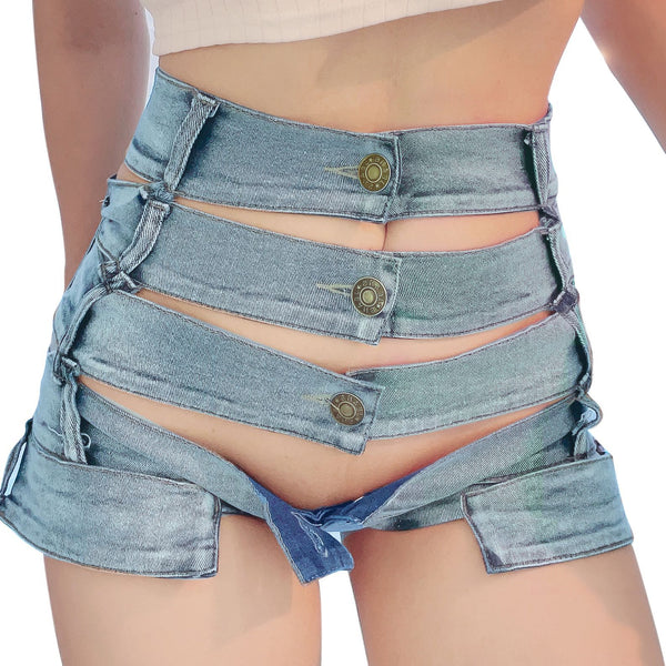 Stretchy Denim Shorts with Cut-Out Design