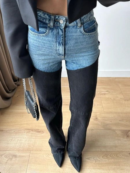 Color-Blocking Straight-Leg Jeans