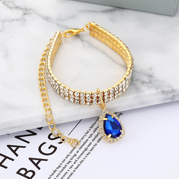 Rhinestone and Teardrop pendant Dog Collar