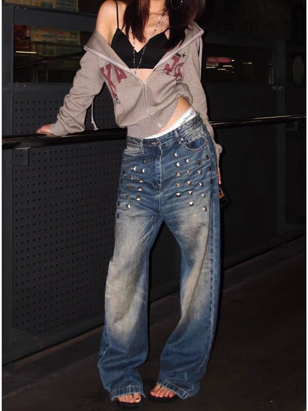 Rhinestone Embellished Loose-fit Jeans