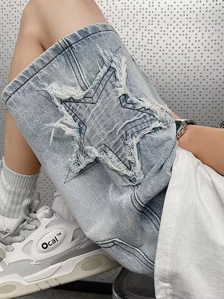 Mens Washed Denim Five-Point Shorts