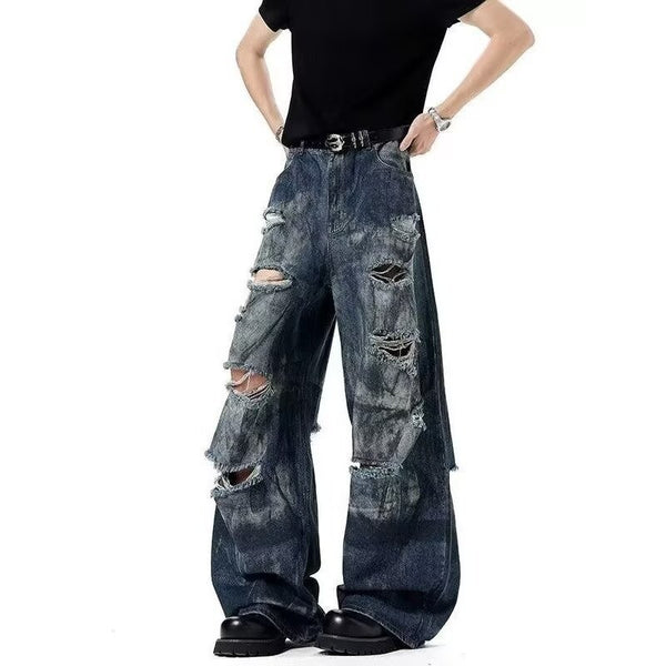 Ripped Tie-Dye Pattern Jeans