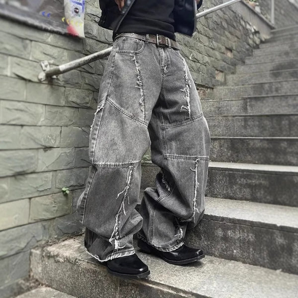 American Retro Washed Distressed Jeans Loose Straight Pants