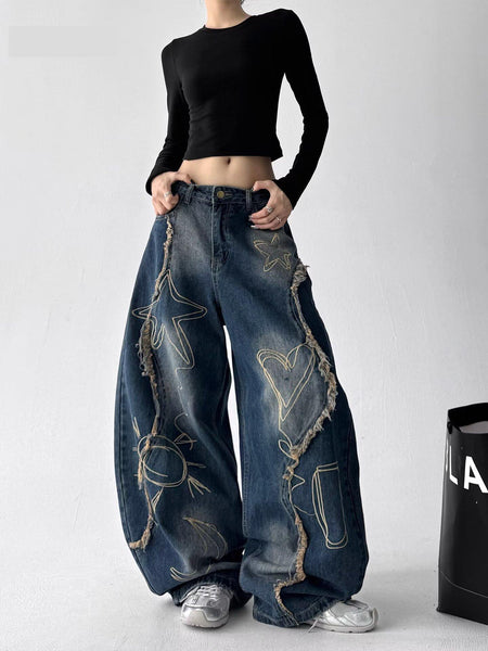 High-Waisted Distressed Jeans