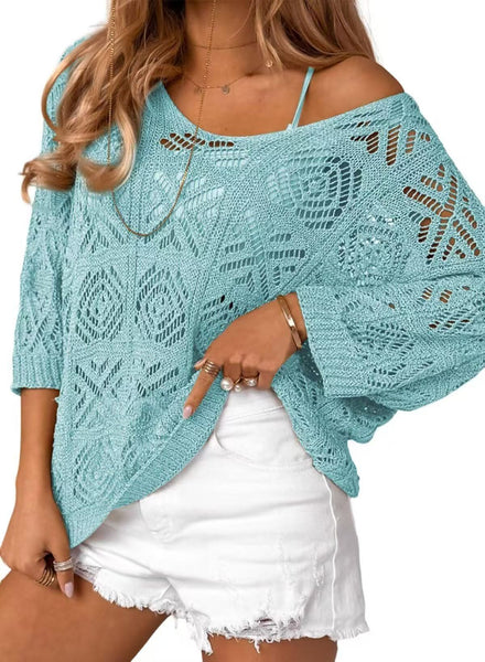 Crochet Batwing Sleeve Knit Top
