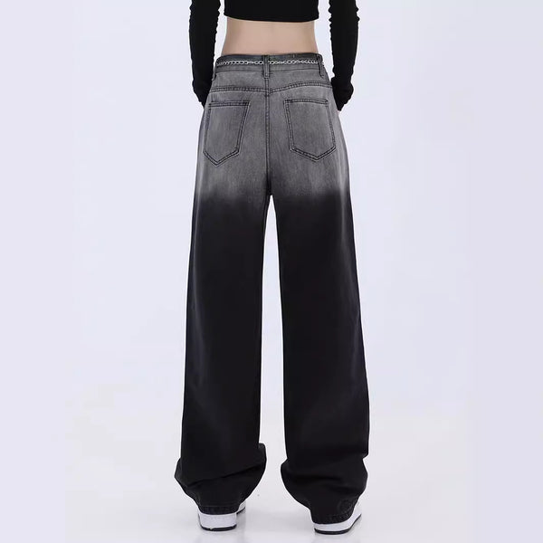 Gradient Black Jeans With Chain