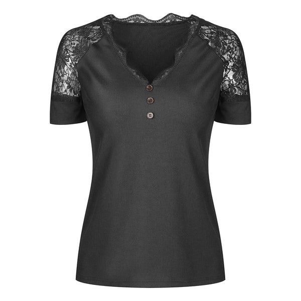Lace-Trimmed Short-Sleeved T-shirt