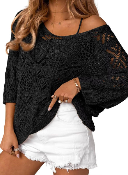 Crochet Batwing Sleeve Knit Top