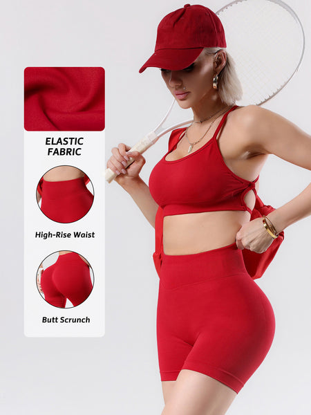 Cross Back Yoga Set with Tummy Control Shorts