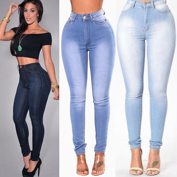 Stretchy High Waist Slim Leg Jeans