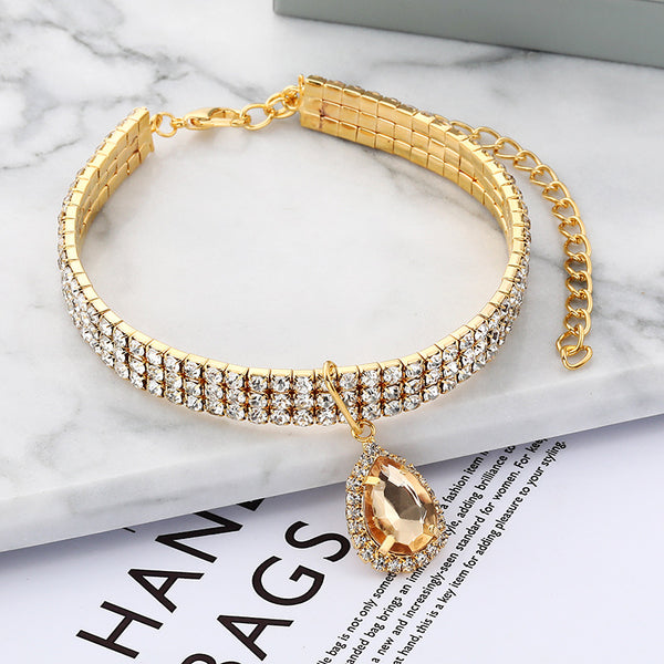 Rhinestone and Teardrop pendant Dog Collar