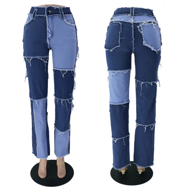 Colorful Patchwork Straight-Leg Jeans