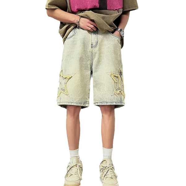 Mens Washed Denim Five-Point Shorts
