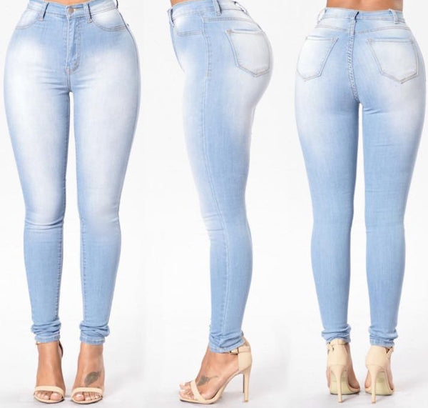 Stretchy High Waist Slim Leg Jeans