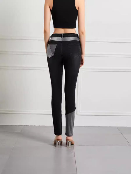 High-Waisted Patchwork Denim Jeans