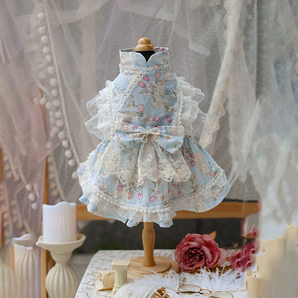Floral Cat Dress with Lace Trim