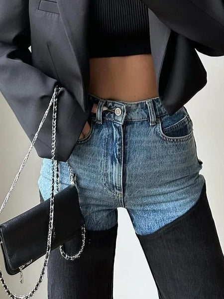 Color-Blocking Straight-Leg Jeans