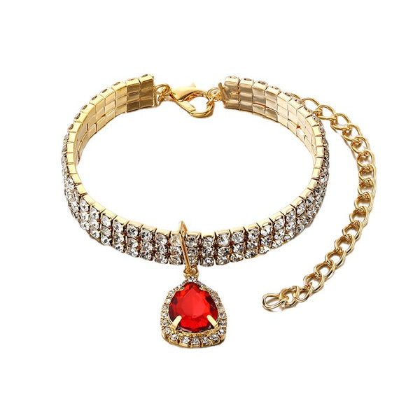 Rhinestone and Teardrop pendant Dog Collar