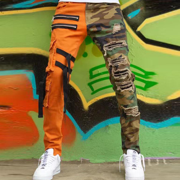 Men's Fashion Patch Webbing Slim Fit Jeans