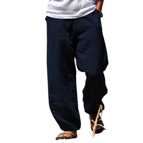 Cotton Linen Drawstring Casual Trousers