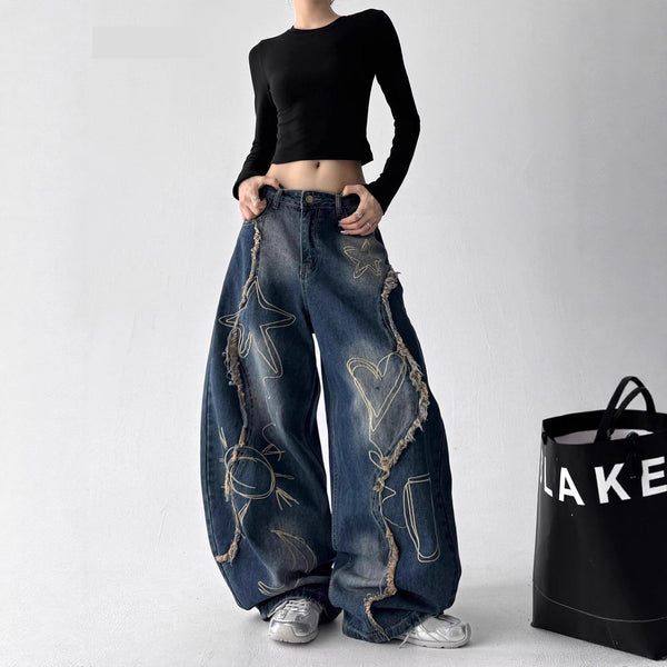 High-Waisted Distressed Jeans