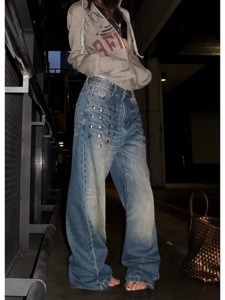 Rhinestone Embellished Loose-fit Jeans