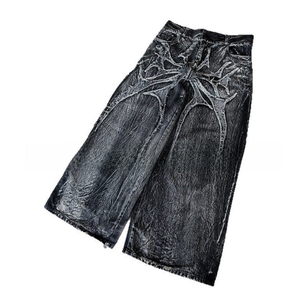 Gothic Print Loose Fit Denim Pants