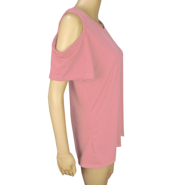 Crewneck Short-Sleeved Shoulderless Shirts