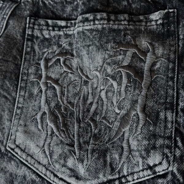 Gothic Print Loose Fit Denim Pants
