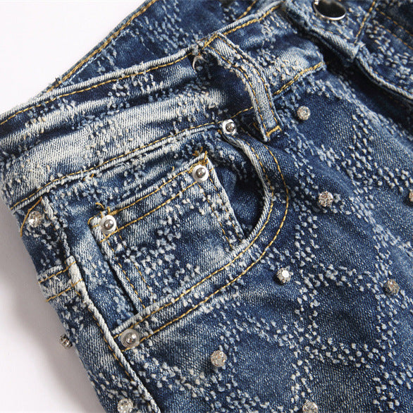 Plaid beaded jeans