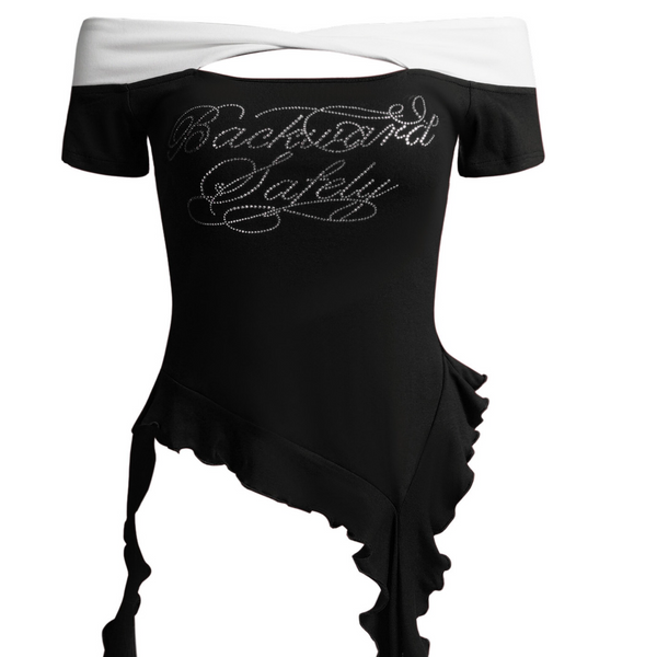 Embroidered Off-Shoulder Ribbon Shirt