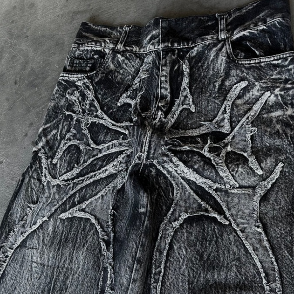 Gothic Print Loose Fit Denim Pants