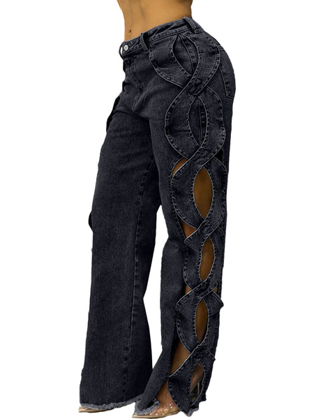 Side Hollow Denim Patchwork Jeans