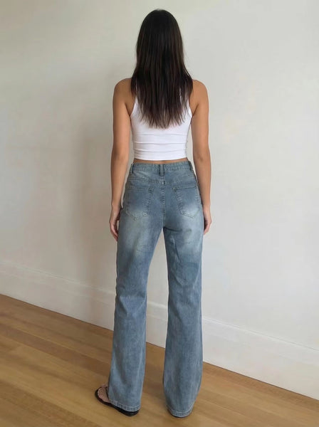 Washed Vintage Patchwork Wide-Leg Jeans