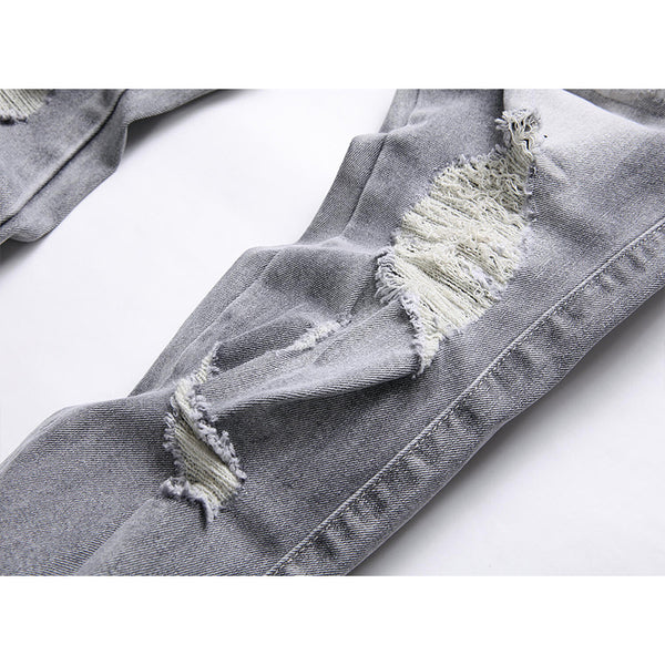 Mens Stretch Ripped Embroidered Jeans