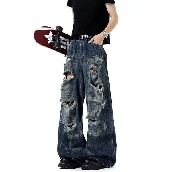 Ripped Tie-Dye Pattern Jeans