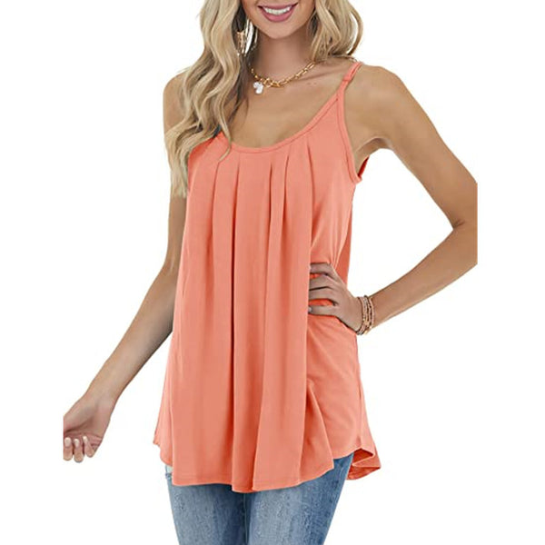 Casual Pleated Sleeveless Shirts