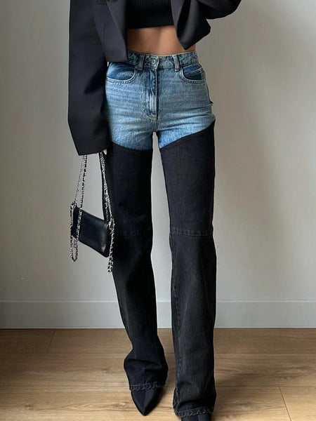 Color-Blocking Straight-Leg Jeans