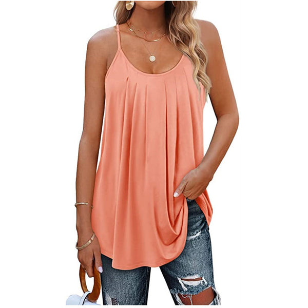Casual Pleated Sleeveless Shirts