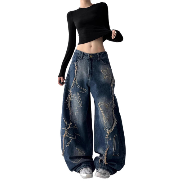 High-Waisted Distressed Jeans