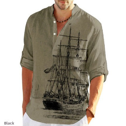 Stylish Printed Stand Collar Shirt