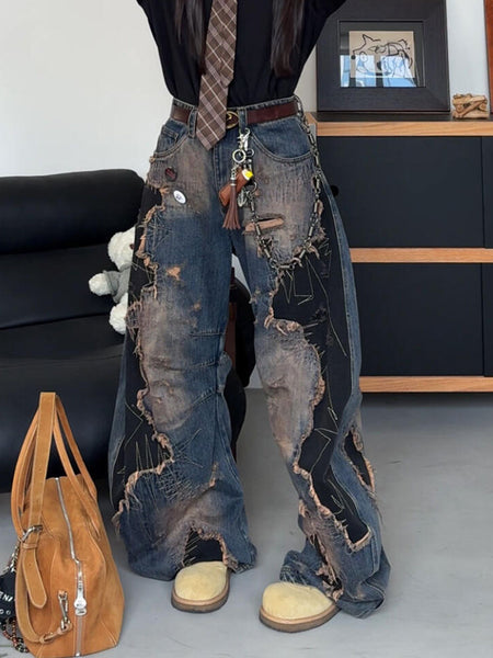 Color-Blocking Patchwork Jeans