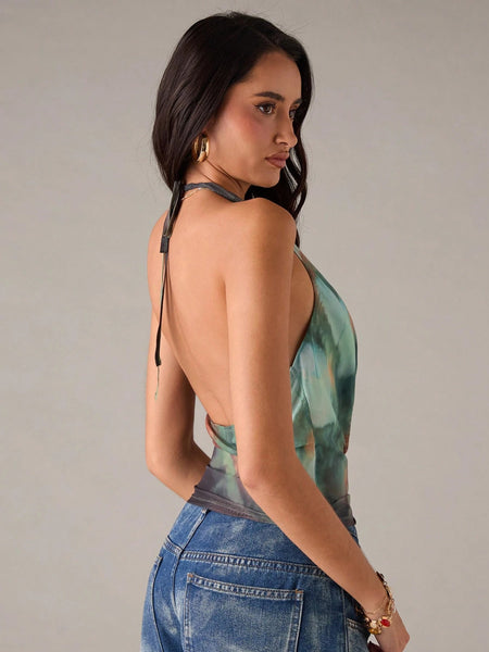 Sleeveless Geometric Print Blouse